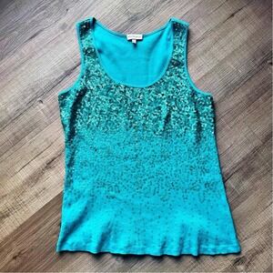 Y2K Fashion Bug Tank Top Women's Plus Size 1X Teal Blue Sequin‎ Sparkly Ombre